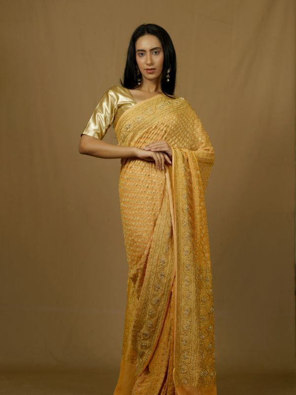 Heavy Khadi Georgette Yellow Saree