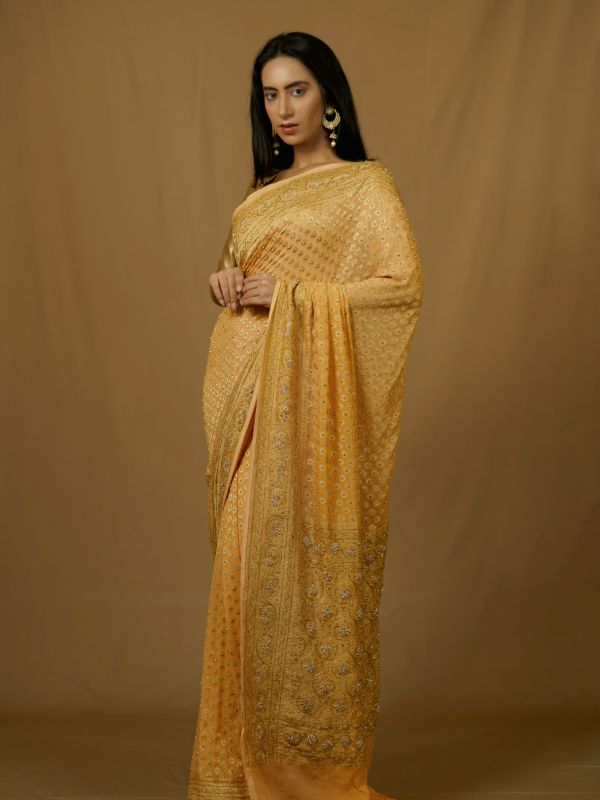 Heavy Khadi Georgette Yellow Saree